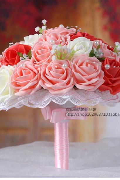 2016 Wedding Bouquet Bridal Bridesmaid White&amp;amp;pink&amp;amp;red Colorful Artificial Flower Rose Bride Bouquets Buque De Noiva