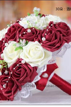 2016 Romantic White&amp;amp;red Bridal Bridesmaid Flowers Handmade Artificial Rose Wedding/bridesmaid Bouquets Bridal Accessory