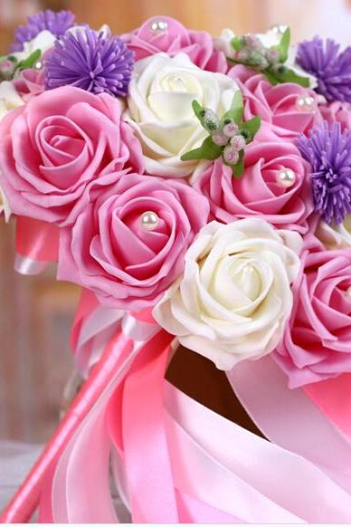 2016 Cheap Romantic White&Pink Wine Bridal Bridesmaid Flowers Handmade Artificial Rose Wedding/Bridesmaid Bouquets Bridal Accessory