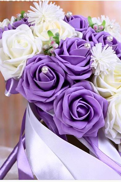 2016 Romantic Purple&amp;amp;pink Wine Bridal Bridesmaid Flowers Handmade Artificial Rose Wedding/bridesmaid Bouquets Bridal Accessory
