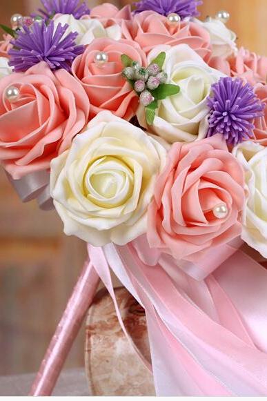 2016 Romantic Pink&amp;amp;ivory Bridal Bridesmaid Flowers Handmade Artificial Rose Wedding/bridesmaid Bouquets Bridal Accessory