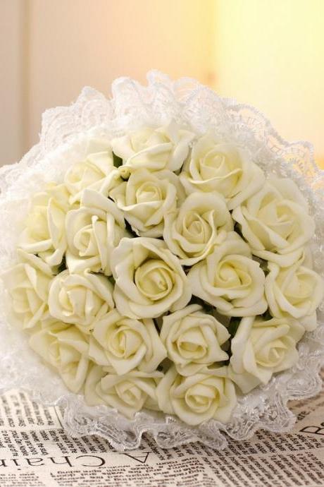 2016 Cheap Romantic High Quality Beige Bridal Bridesmaid Flowers Handmade Artificial Rose Wedding/Bridesmaid Bouquets Bridal Accessory