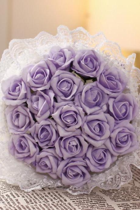 2016 Romantic High Quality Light Purple Bridal Bridesmaid Flowers Handmade Artificial Rose Wedding/bridesmaid Bouquets Bridal Accessory