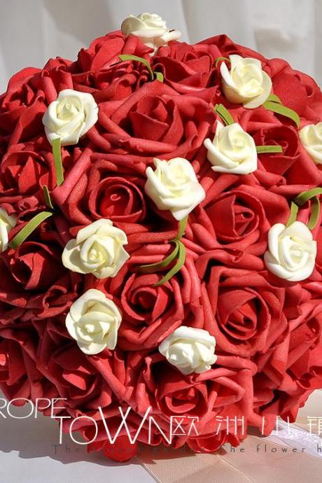 2016 Cheap Romantic High Quality Dark Red Colorful Bridal Bridesmaid Flowers Handmade Artificial Rose Wedding/Bridesmaid Bouquets Bridal Accessory