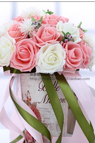 2016 30 Pieces Flowers Cheap Romantic White&Pink Bridal Bridesmaid Handmade Artificial Rose Wedding/Bridesmaid Bouquets