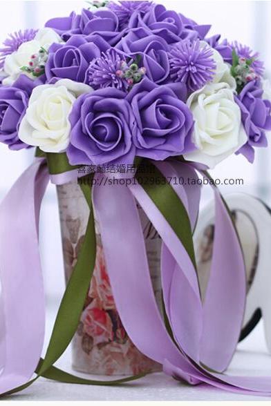 2016 30 Pieces Flowers Romantic White&amp;amp;purple Bridal Bridesmaid Handmade Artificial Rose Wedding/bridesmaid Bouquets