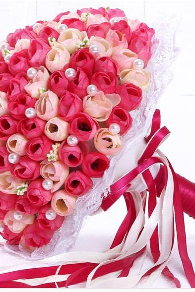 2016 Arrival Flowers Romantic Pink&amp;amp;red Bridal Bridesmaid Handmade Artificial Rose Wedding/bridesmaid Bouquets