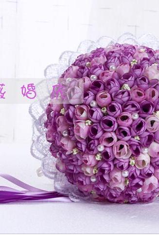 2016 Arrival Flowers Romantic Dark Purple Bridal Bridesmaid Handmade Artificial Rose Wedding/bridesmaid Bouquets