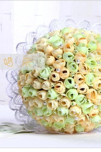2016 New Arrival Flowers Cheap Romantic Champagne Bridal Bridesmaid Handmade Artificial Rose Wedding/Bridesmaid Bouquets
