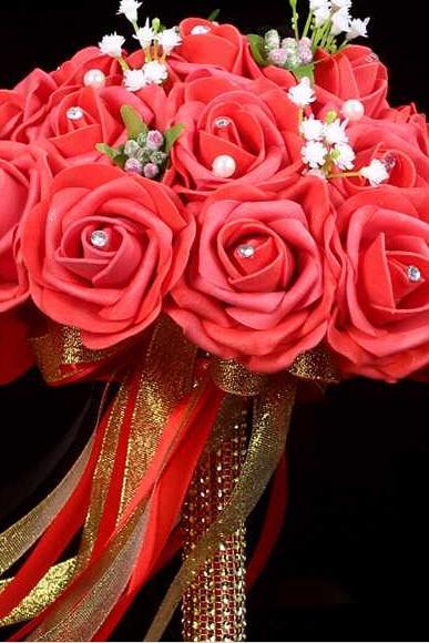 2016 Arrival Flowers Romantic Red Bridal Bridesmaid Handmade Artificial Rose Wedding/bridesmaid Bouquets