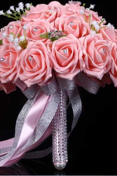2016 New Arrival Flowers Cheap Romantic Pink Bridal Bridesmaid Handmade Artificial Rose Wedding/Bridesmaid Bouquets