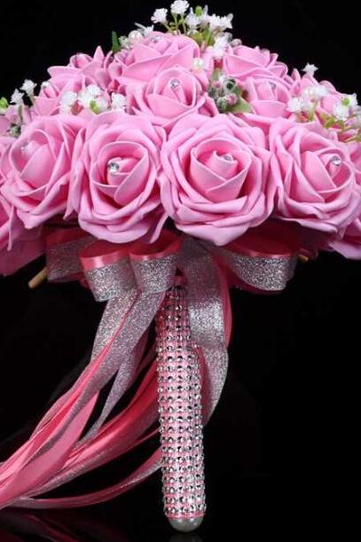 2016 New Arrival Flowers Cheap Romantic Light Pink Bridal Bridesmaid Handmade Artificial Rose Wedding/Bridesmaid Bouquets