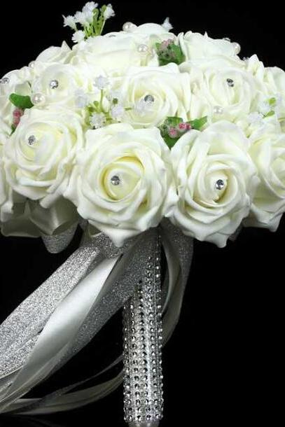 2016 Arrival Flowers Romantic White Bridal Bridesmaid Handmade Artificial Rose Wedding/bridesmaid Bouquets