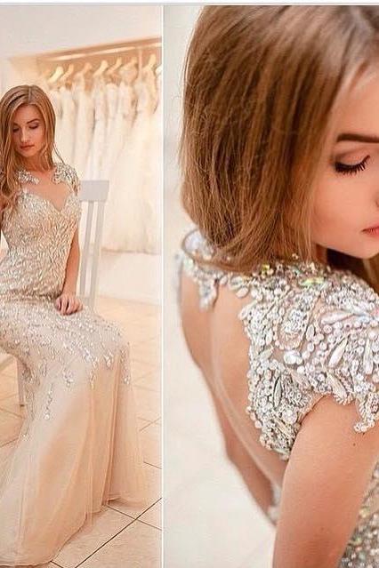 2016 Prom Dresses Cheap Sexy Mermaid Luxury Sparkle Bling Sheer Neck Beads Crystal Long Formal Evening Party Gowns robes de bal