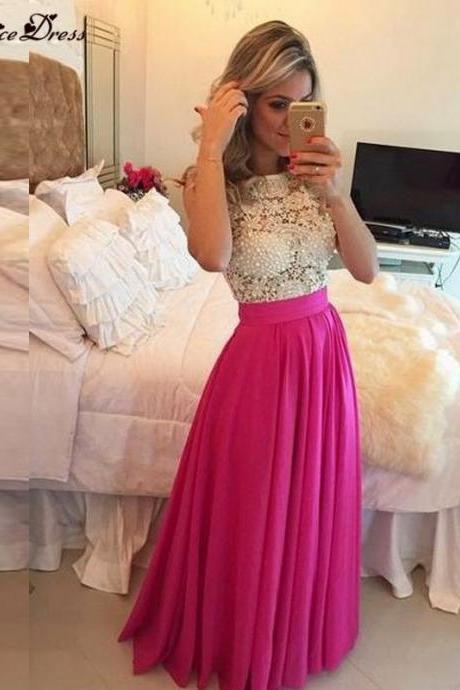 Chiffon Long Dress Party Evening Elegant Custom Made Fashionable Hot Pink New Prom Dresses Cheap Made in China