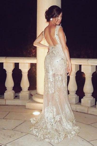  Prom Dresses Sexy Ivory Sheer See-through Tulle Long Prom Dress Formal Evening Dress Party Gowns robes de bal