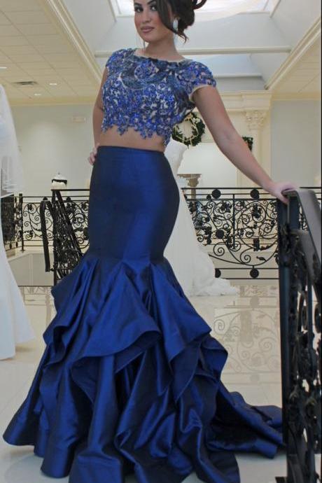 Prom Dresses Sexy Cheap Mermaid Dark Navy Two 2 Pieces Prom Dress Formal Dress Evening Dress Party Prom Gowns