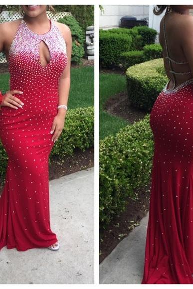 Prom Dresses Sexy Luxury Sparkle Bling Red Backless Long Party Dress Gowns Prom Dress Sleeveless Women Formal Dresses