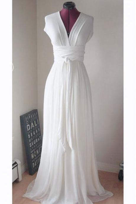 1950S Vintage Chiffon Wedding Dresses Deep V Neck Brdial Gowns
