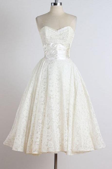 1950S Vintage Ball Gown Beach Wedding Dresses Sweetheart Lace Mini Short Brdial Gowns