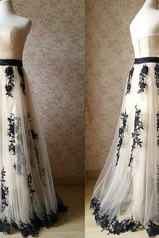 long prom dress,tulle Prom Dress,lace applique evening gown,A-line prom gown,sweetheart prom dress