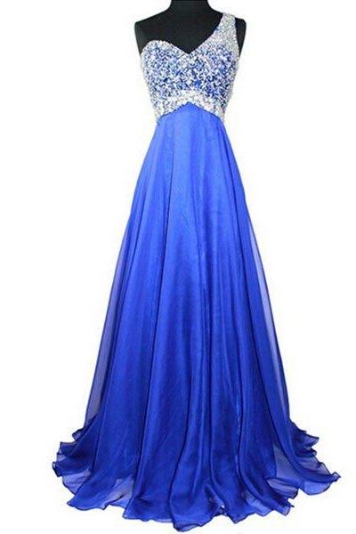 Long Prom Dresses,Blue Prom Dresses,Charming Prom Dress,One shoulder Prom Dress,Party dress