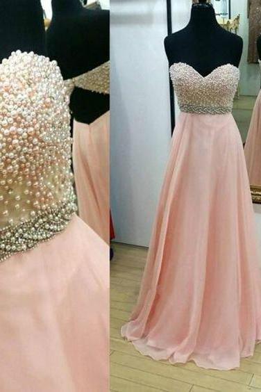 pink prom dress,sweetheart prom dress,long prom dress, Formal Gown,beaded evening dress