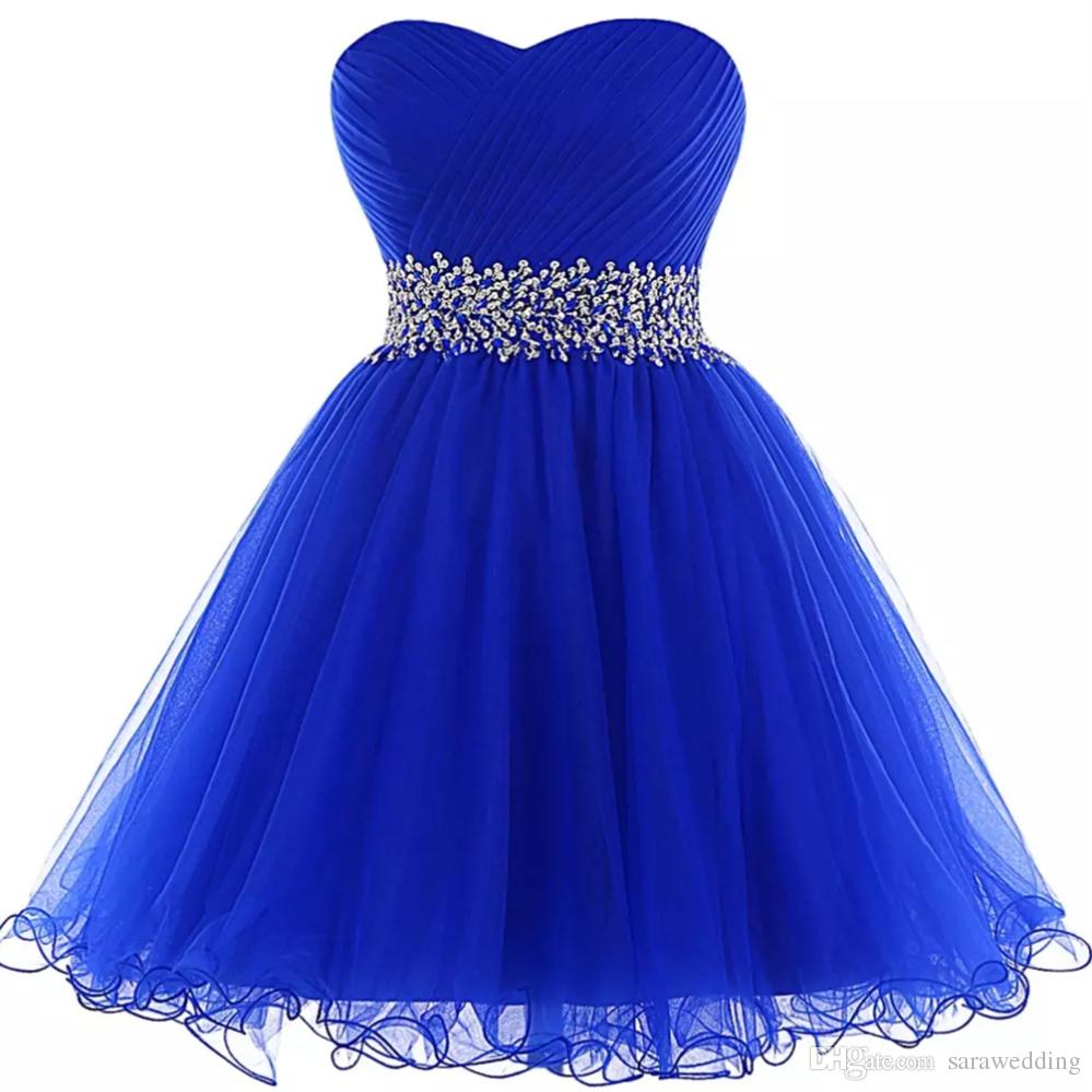 Organza Ball Gown Homecoming Dresses Royal Blue Elegant Beaded Short