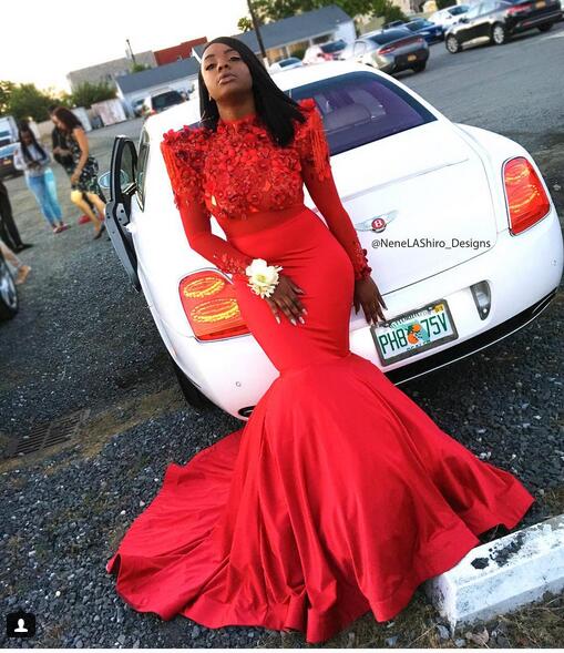 2018 Red Mermaid African Girl Black Girl Prom Dress Prom Dresses