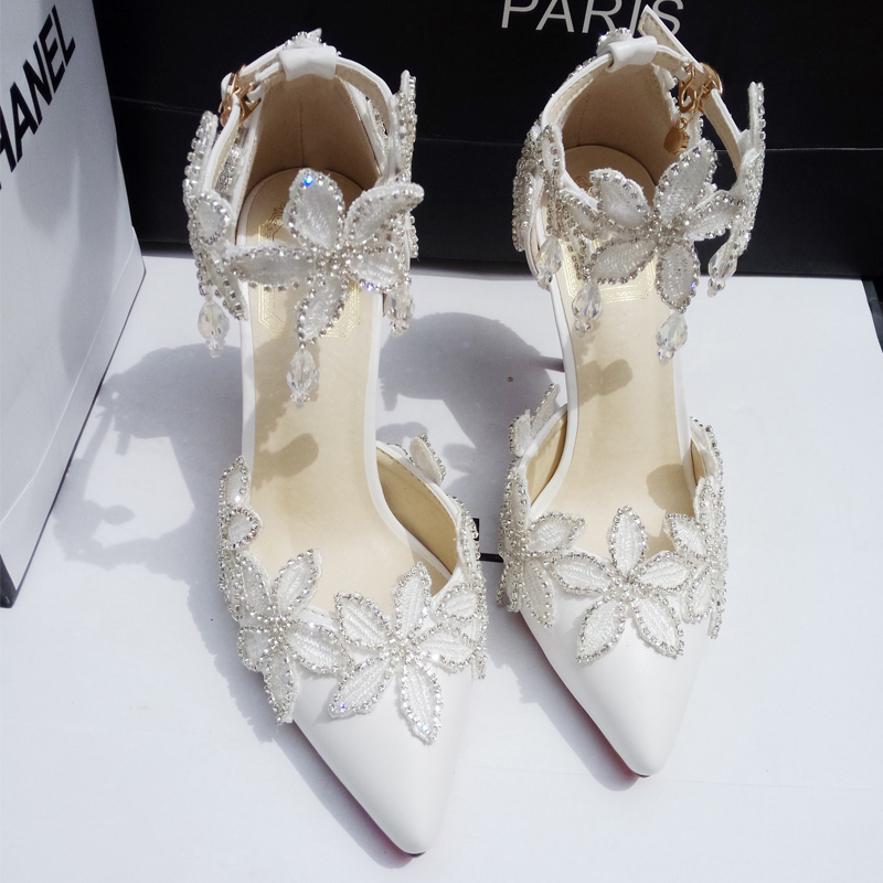 Pearl And Rhinestone Floral Pointed Toe High Heel Pumps , Bridal Shoes ...