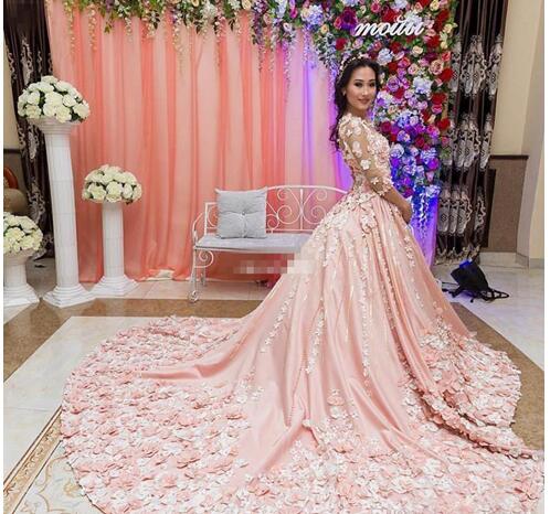 Delicate 3d Floral Colorful Wedding Dress Glamorous Pearls 3 4
