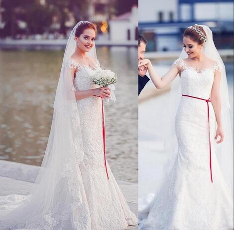 2018 Spring Simple Lace Wedding Dresses Cheap Cap Sleeves Mermaid