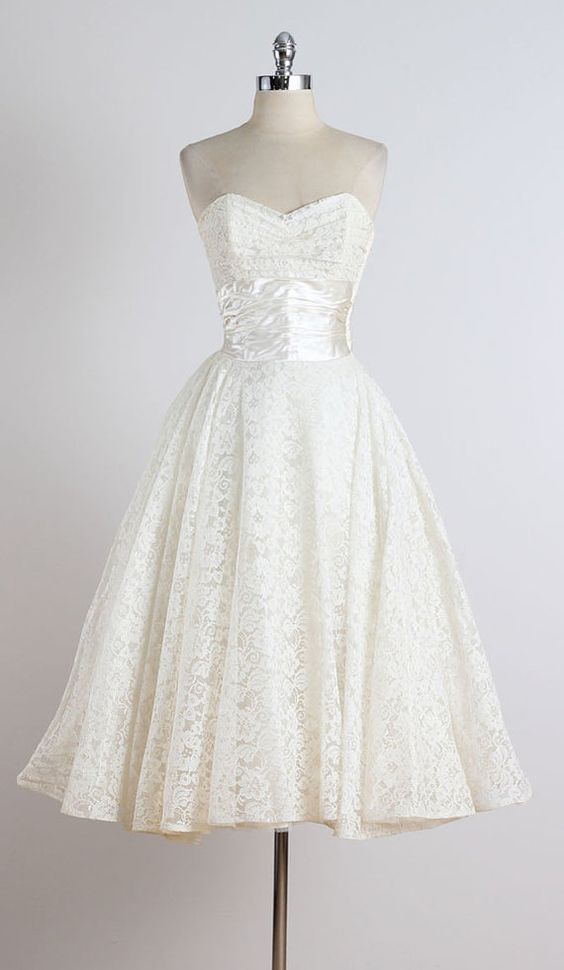 1950S Vintage Ball Gown Beach Wedding Dresses Sweetheart Lace Mini ...