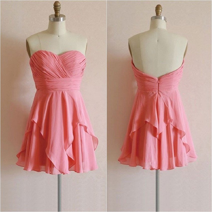 A-line Sweetheart Neck Ruched Embellished Strapless Mini Length Coral ...