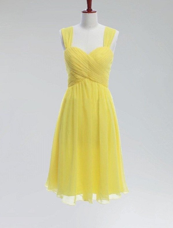 A Line Sweetheart Neck Ruched Embellished Princess Mini Length Yellow